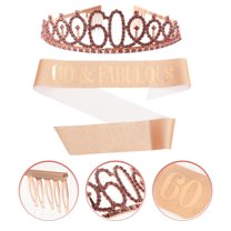 OFFIGAM 60th Birthday Decorations Rose Sash Set for Women 60 and Supplies Celebration Accessories