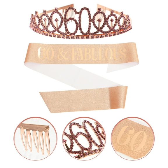 OFFIGAM 60th Birthday Decorations Rose Sash Set for Women 60 and Supplies Celebration Accessories