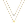 thumbnail image 1 of Cadena de clavícula de acero de titanio apilada de doble capa, colgante de estrella de cinco puntas, collar de perlas de imitación, collar de doble capa para mujer, dorado, 1 of 3
