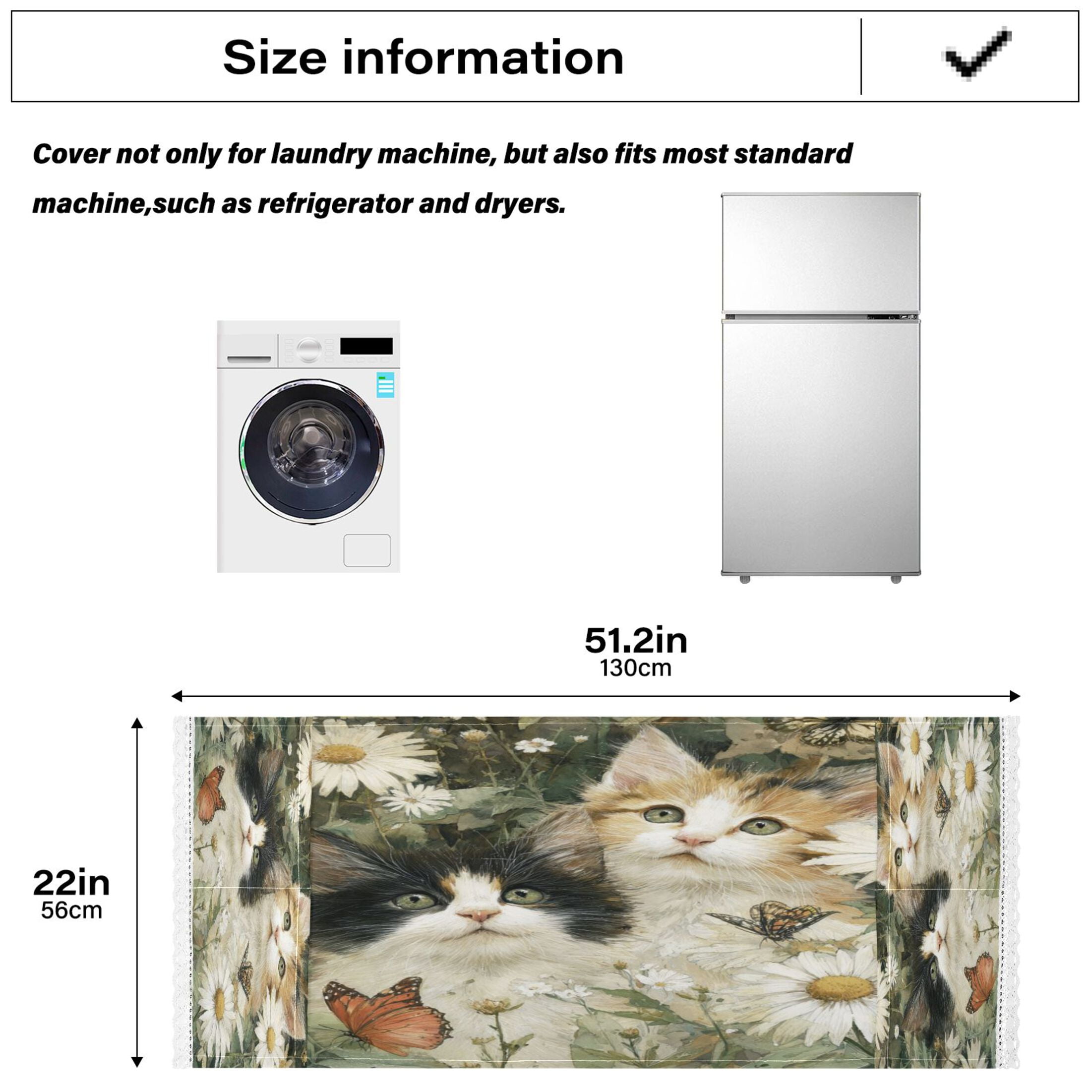 Dustproof Washing Machine Cloth Washer and Dryer Top Covers, Fridge Dust Cover, With Storage Bags Adorable Cats and Daisies