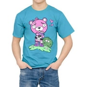 Mens Fortnite Cuddle Leader Pink Bear Love Short Sleeve T-Shirt - Blue