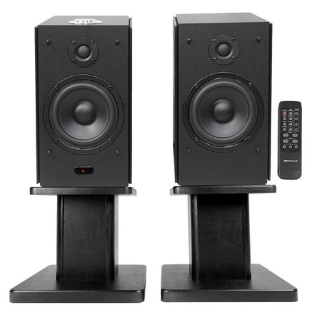 (2) Rockville HD5B 5 Powered Bluetooth Bookshelf Home Theater Speakers+Stands