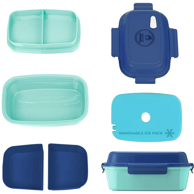 Ultimate Bento Box - Lunch Box for Kids & Adults with Reusable Ice Pack -  Leak Proof Lid - Stackable Containers for Salad or Healthy Meal Prep -  Microwave & Dishwasher Safe (
