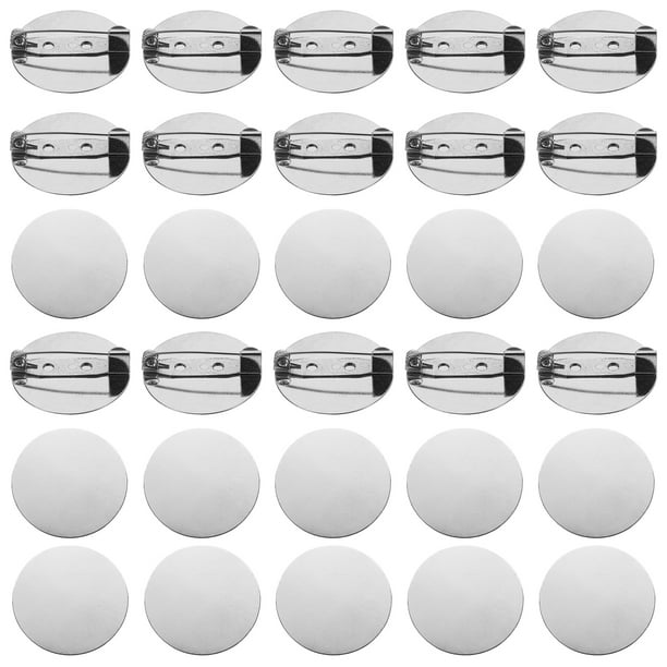 50 Pcs Bandejas redondas en blanco para broches de plata con pin, clip de broche de metal para corsage, insignias de identificación (26 mm/1")