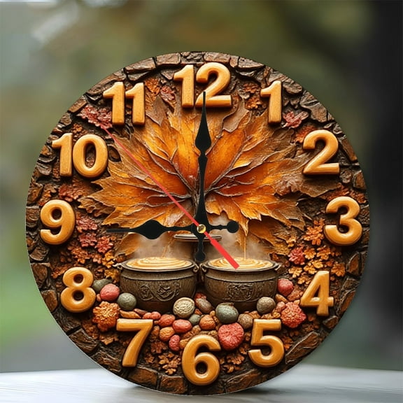 Autumn Leaves Wall Clock Decorative Home Decor 10-Inch Silent Wooden Wall Clock, Battery Operated (AA Batteries Not Included), Artistic Home Decor
