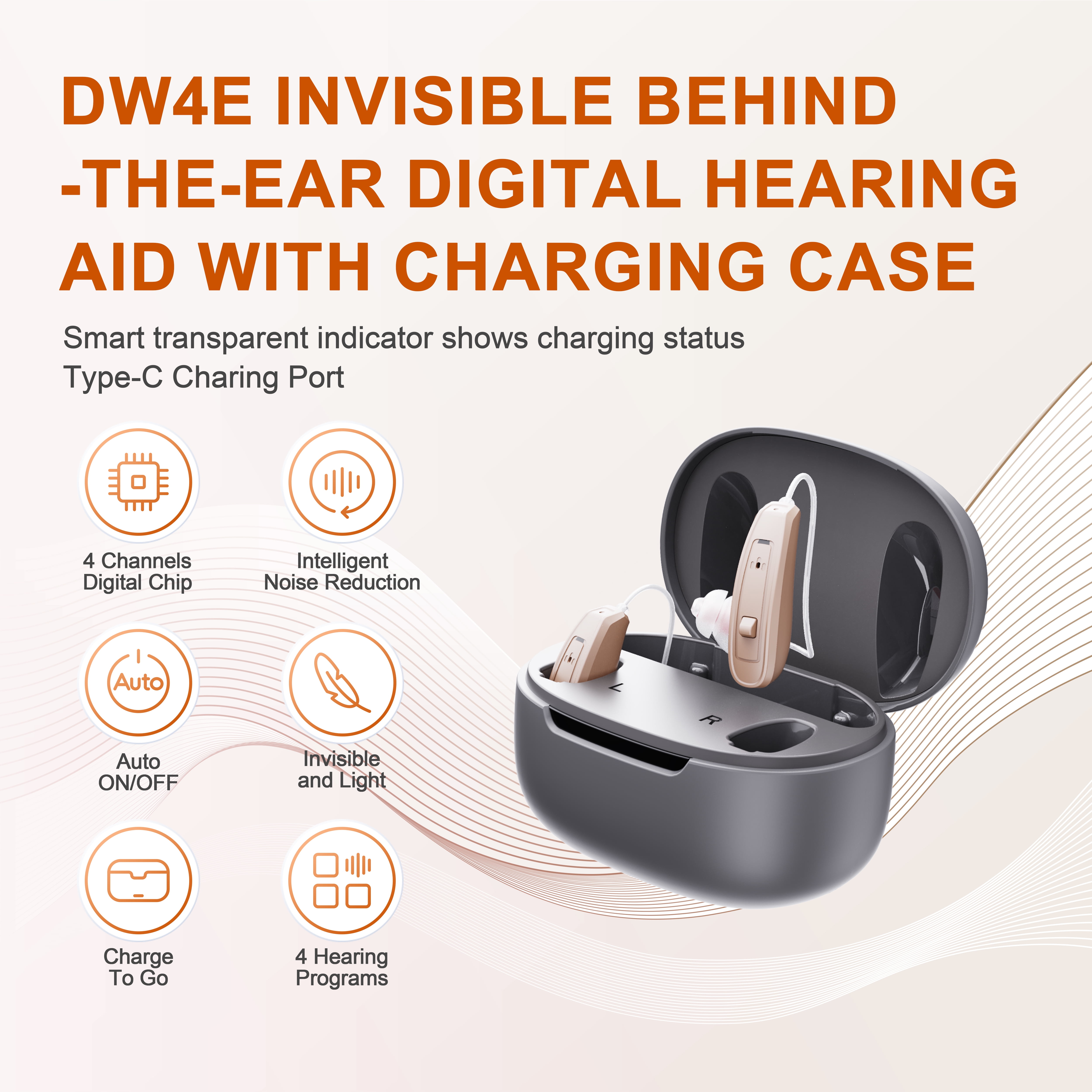 iadr Behind-The-Ear Hearing Aids for Seniors, Rechargeable Digital Hearing Devices with Multi-Channel Sound Processing for Superior Sound Quality, Over-The-Counter, Volume Control, Pair (skin)