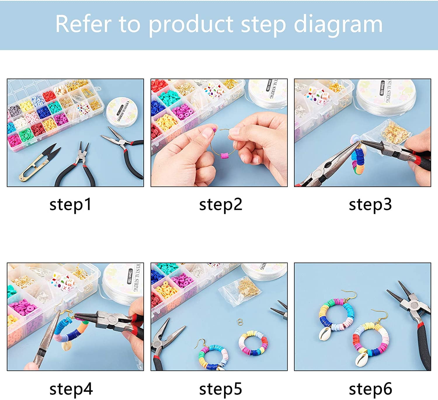 1 Set DIY Jewelry Set Makings with Alloy Pendants Brass Earring Hooks & Hoop Earrings Findings Cowrie Shell/Polymer Clay/Acrylic Beads Steel Scissors Elastic Thread Iron