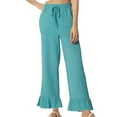 thumbnail image 2 of Womens Wide Leg Pants Drawstring Elastic High Waisted Ruffle Hem Pants with Pockets Green 2XL, 2 of 9