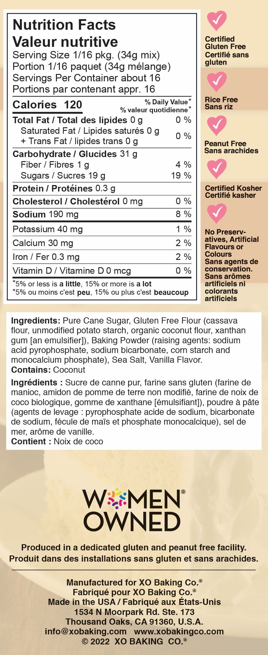 XO Baking Co. Verified Non-GMO & Gluten Free Vanilla Cake Mix, 19 oz Box