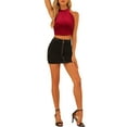 thumbnail image 2 of INSPIRE CHIC Women's Halter Neck Sleeveless Zipper Back Velvet Party Crop Tank Top S Red, 2 of 6