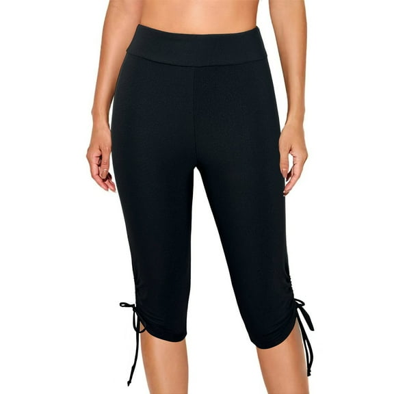 Emitonse Womens Plus Size Rash Guard Capris High Waist Swimwear Bottoms Long Swim Shorts Tankini Bottom Swim Lengging (XL, Black )