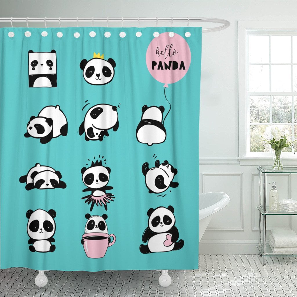 Waterproof Shower Curtain Panda Animal Print Cute Bathroom Decor Shower Curtain 