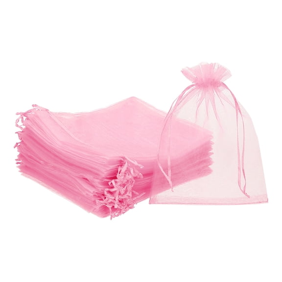 Uxcell Organza Bags, (6 x 8 Inch, Pink)(50 Pcs), Drawstring Sheer Organza Gift Bags Mini Mesh Jewelry Gift Pouch, Suit For- Wedding/Party/Candy/Christmas/Favors