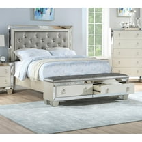 Glam Style Majestic California King Size Bed Silver Faux Leather Upholstererd Tufted HB Storage FB Bedframe Bedroom
