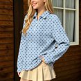 thumbnail image 7 of hotojiny Girls Long Sleeve Shirt Half Zip Collar Polka Dot Print Casual Loose Pullover Sports Top for Fall Winter(Light Blue,3-4 Years), 7 of 7