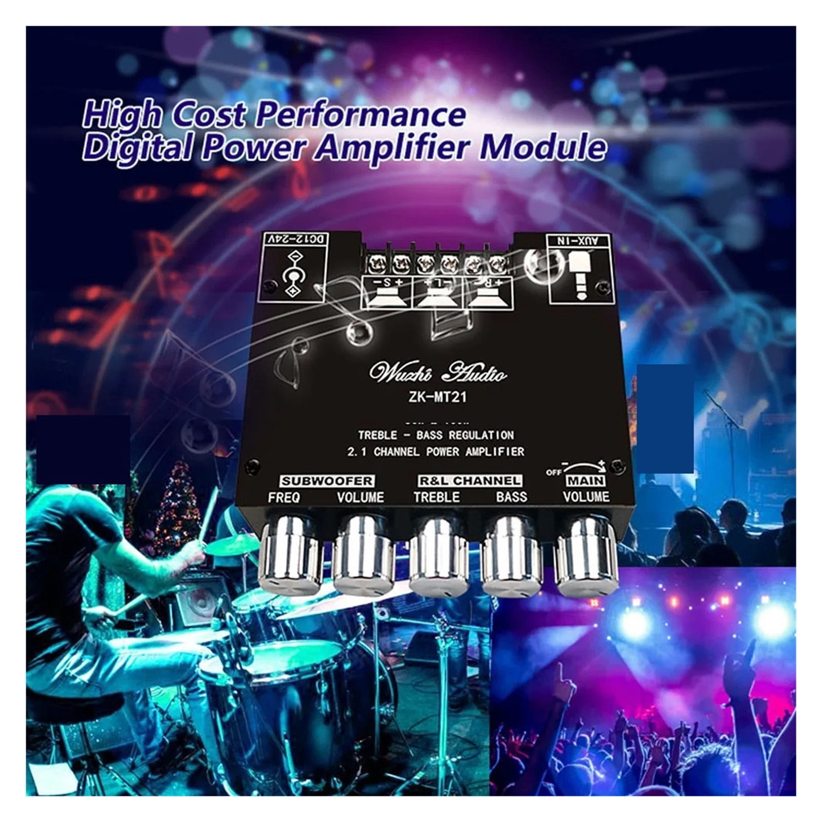 Digital Power Amplifier Board 2.1 Channel Subwoofer AUX Stereo BT 5.0 Bass Amp for Home ,Multi Modes