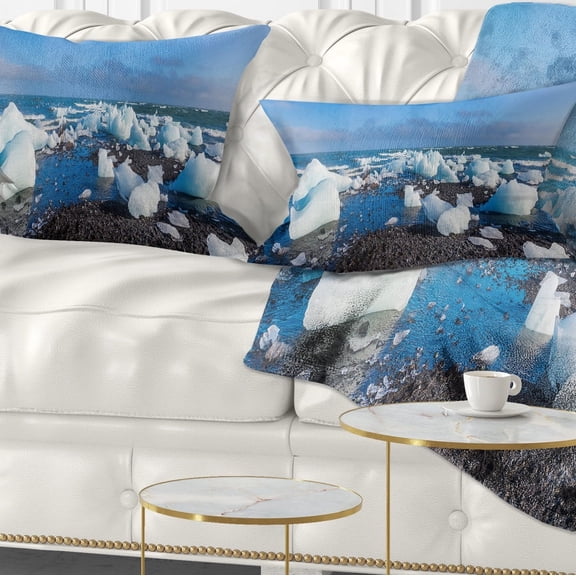 Designart Ice Blocks on Sand Beach - Seashore Photo Throw Pillow - 12x20