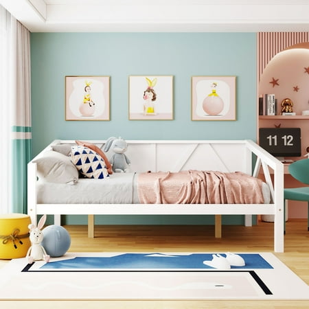 Daybed Frame Twin Size with Rails  Wooden Slats Support Modern Daybed Twin