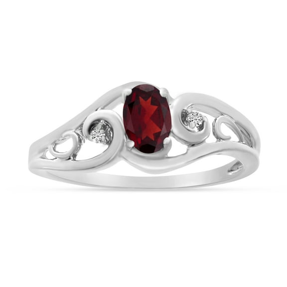 14k White Gold Oval Garnet And Diamond Ring