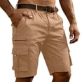 thumbnail image 4 of Domzest Cargo Shorts for Men Elastic Waisted Keen Length Shorts Tactical Cotton Twill with Multi Pockets for Hiking Golf Work Outdoor(No Belt) Khaki 2XL, 4 of 5