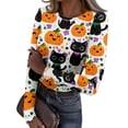 thumbnail image 2 of Halloween Shirts for Women Long Sleeve Slim Funny Pumpkin Ghost Tunic Tops Party Spring Day Crew Neck Ribbed Tee Tops White XXL, 2 of 6