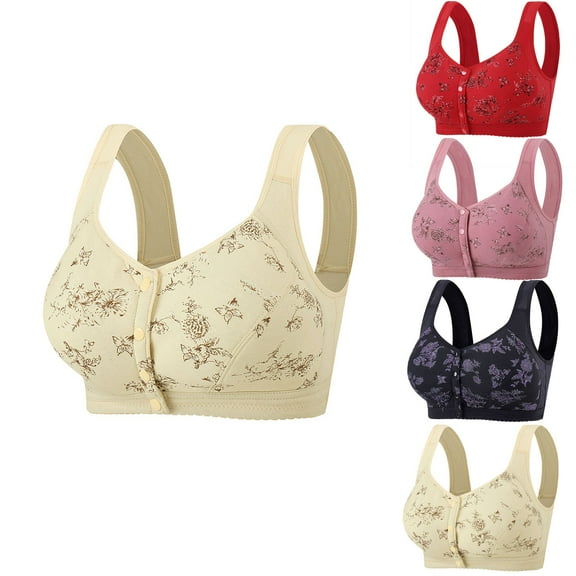 Paiwinds Women's Front Closure Bra - Wirefree Floral Print Comfort Bra with Wide Straps, Plus Size Everyday Underwear