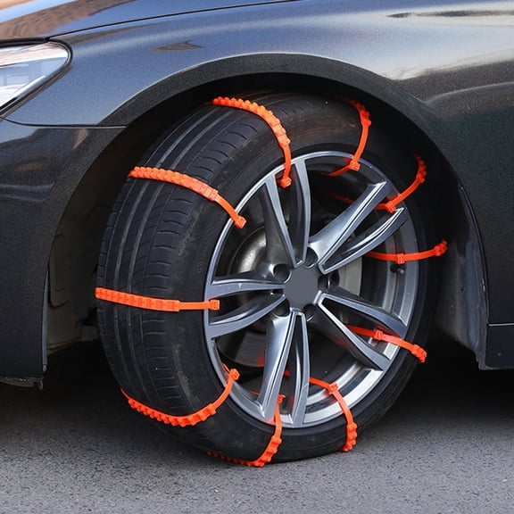 Reusable Orange Car Snow Tire Chains, 1Pc Anti-Skid Nylon Tire Chain for SUV Pickup Trucks, Adjustable Emergency Winter Traction Chain, Compatible with Tire Sizes 16–22 Inches