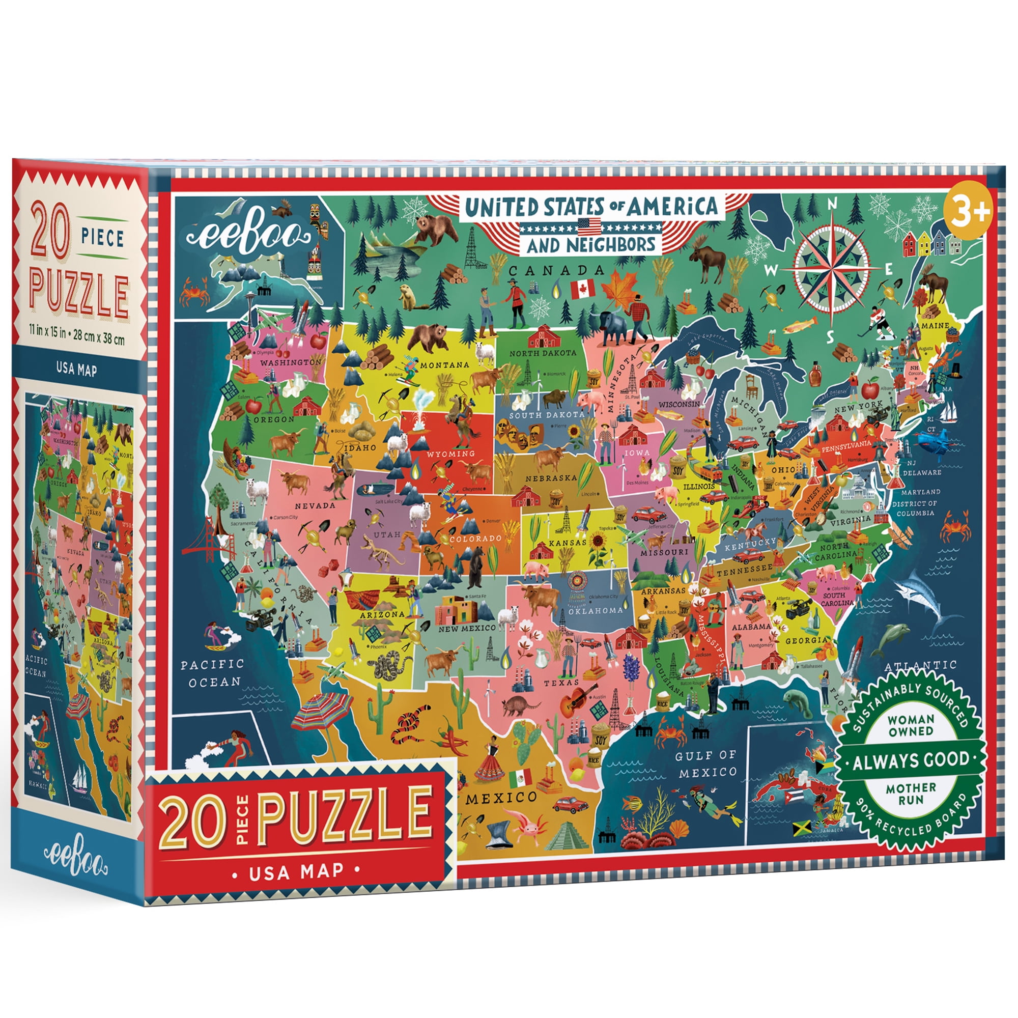 eeBoo: USA Map Giant Puzzle - 48 Piece - 26 x 21.2