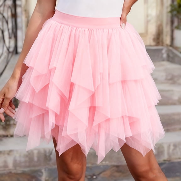 Mifsaly Layered Tulle Skirts Women High Low Hem Flared Ruffles Mini Flowy Skirt Dance Costume Party 1950S Elegant Vintage Outfits XL