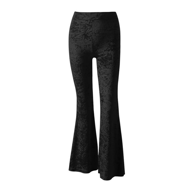 wybzd Women's Flare Velvet Pants High Elastic Waist Velour Bell Bottom  Bootcut Yoga Pants Tummy Control Workout Trousers Black 