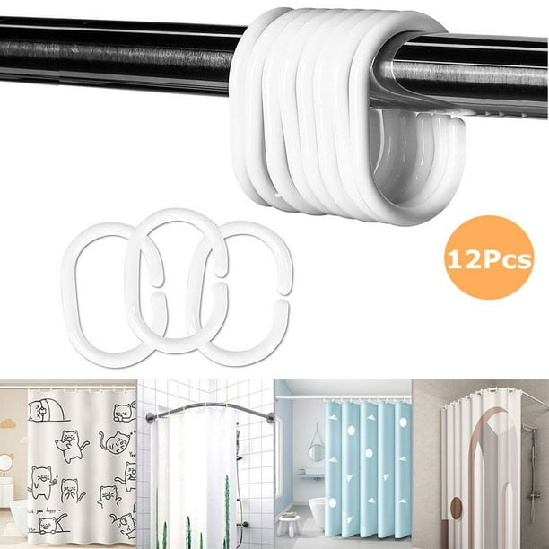 12 PCS Plastic Shower Curtain Hooks, White, C Shape Rings for Bathroom