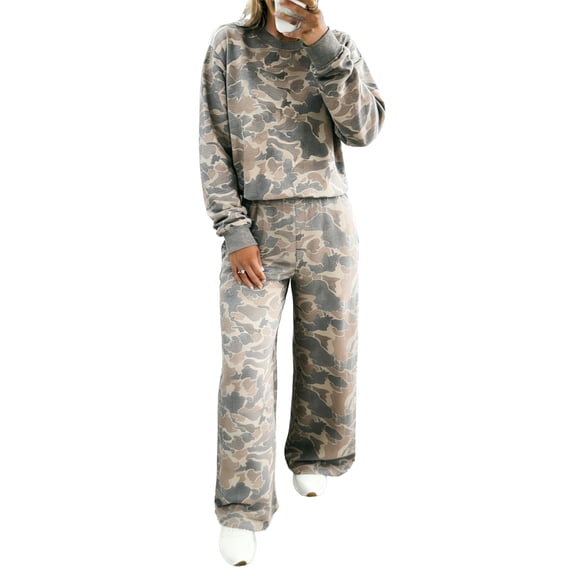 TinyCribz Women's Camouflage Loungewear Set, Cozy Fall Wide Leg Pants XL
