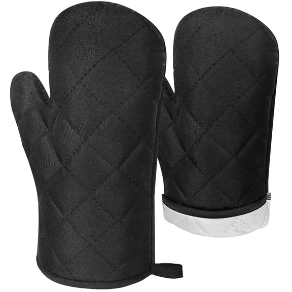 ZenClean Oven Mitts Set, Cotton Kitchen Gloves for Cooking Baking (Black)