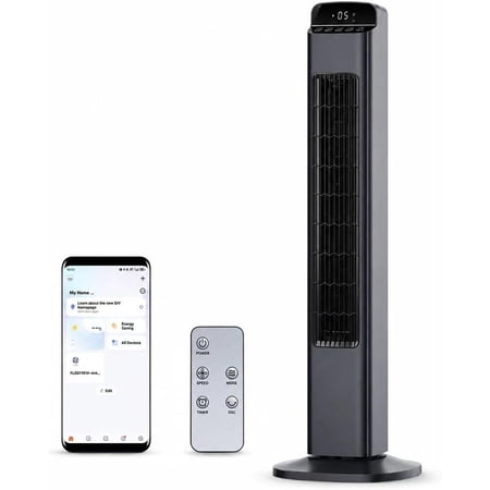 WAA 36"Grey WiFi Smart Tower Fan,6.7m/s Max Speed 80°Oscillation,Touch LED Display with 5-Speed 3-Mode,Low Noise Standing Fan for Bedroom,Living Room & Home Office