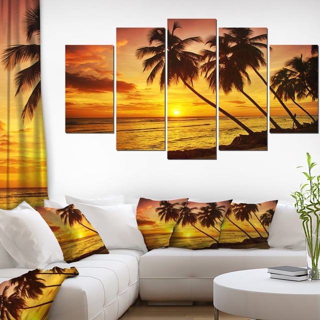 Barbados Island Evening Seashore - Modern Seascape Canvas Artwork