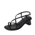 thumbnail image 1 of Sandalias romanas retro con tacón grueso y correa cruzada con punta cuadrada francesa elegante - Sandalias de verano de tacón medio para mujer 37, 1 of 5