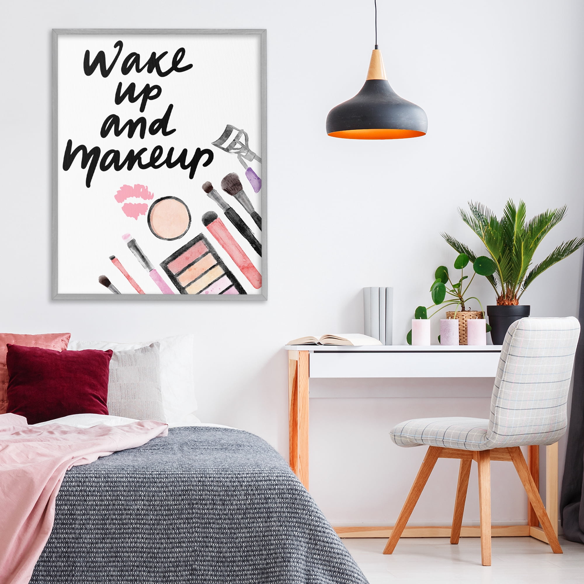 Stupell Industries Wake Up & Makeup Gray Framed Giclee Art, design by Jesse Keith