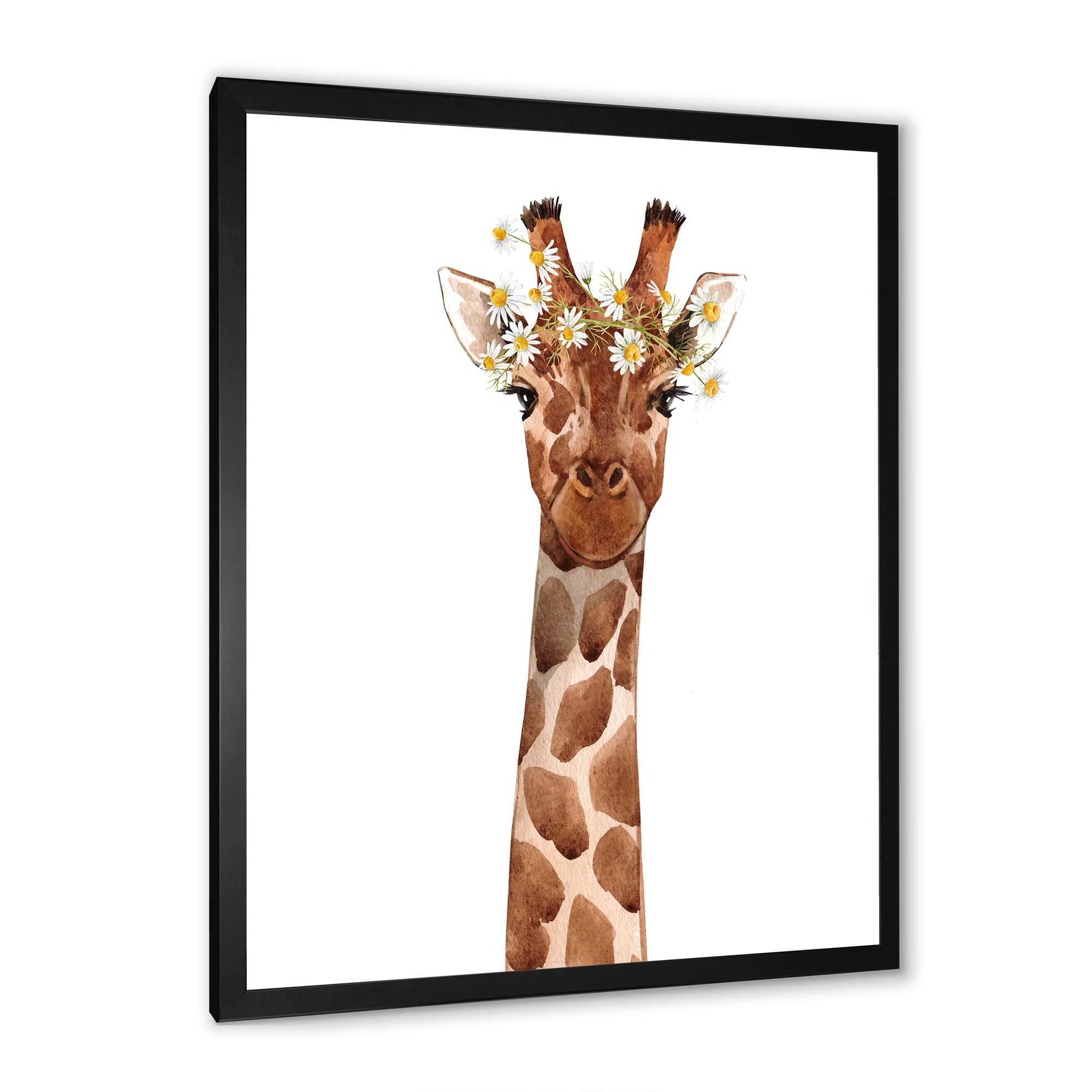 Designart 'Portrait of A Giraffe With White Flowers' Farmhouse Framed Art Print
