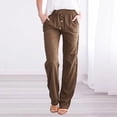thumbnail image 1 of Wide Leg Pnats for Women Plus Size Casual Solid Color Comfy Mid Rise Pants for Women Fashion Loose Fit Daily Drawstring Linen And Cotton Lightweight Party Slacks Beach Pants（Khaki,XXL）, 1 of 5