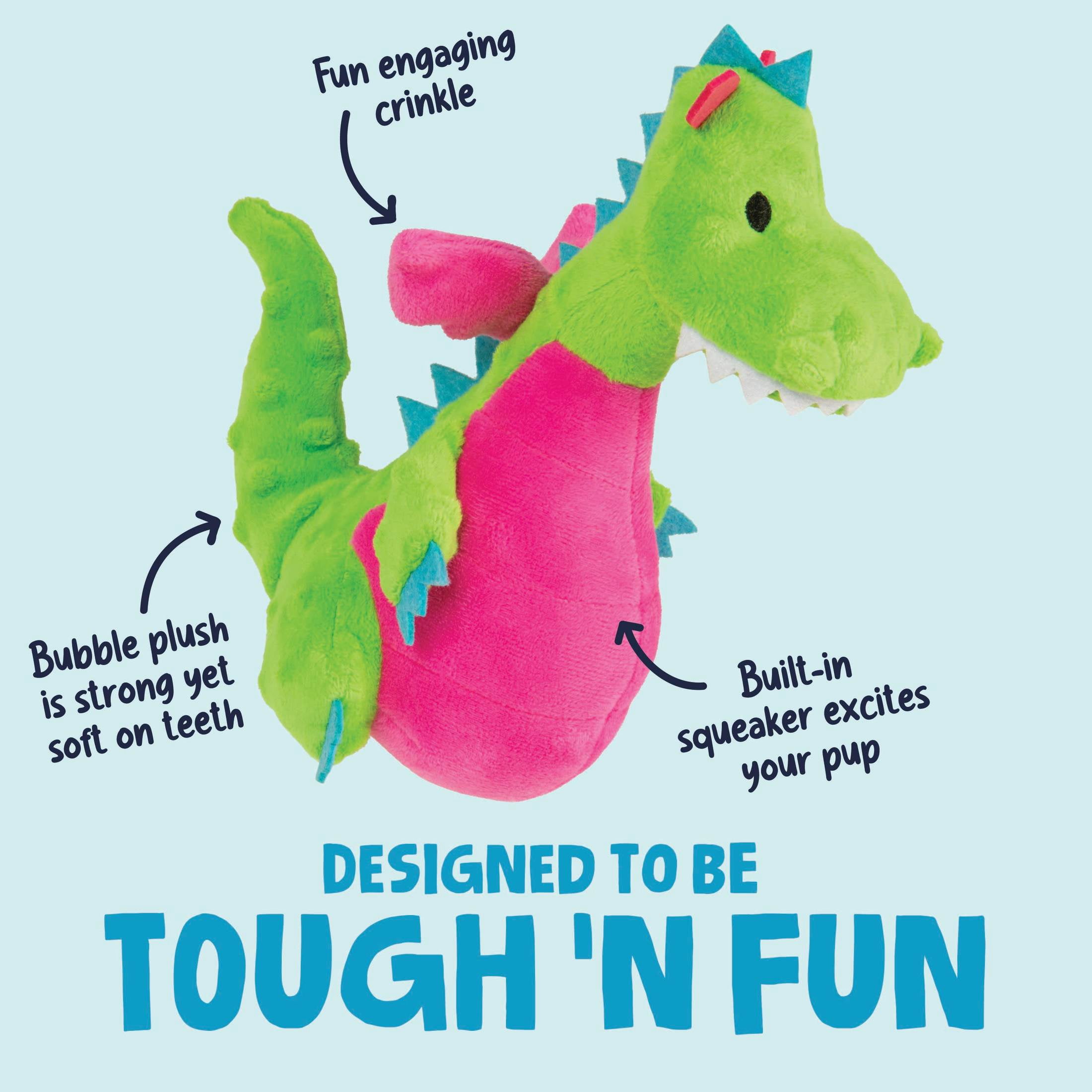 goDog Dragons Pudge Potbelly Plush Dog Toy with Chew Guard Technology, Durable Fabric & Squeaker for Active Play, Green, Medium
