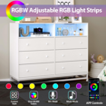 thumbnail image 4 of TROPOW Wide Dresser for Bedroom with Charging Station, 6 Drawer Dresser with LED Lights, Modern Large Capacity Storage Cabinet, Wood Dressers & Chests of Drawers Closet,White, 4 of 7