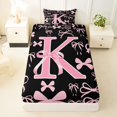 thumbnail image 3 of Erosebridal Ribbon Bow Knot K Personalized Initial Twin Sheet Sets 3pcs,Black Pink Bow Tie Bedding,Lightweight Room Decor, 3 of 5
