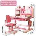 thumbnail image 3 of Thehsnt Kids Study Desk Chair Set, Height Adjustable Children School Study Table Chair Set with Sitting Corrector, Ergonomic Desk Chair with Book Stand, Foot Pedal, 3 of 9