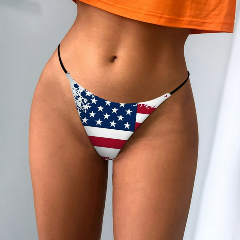 Sksloeg Sexy Underwear for Women Sexy USA Stars Stripes Independence Print  Underwear Low Rise Hipster Panties Breathable Stretch T-Back