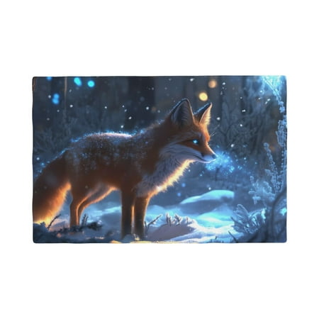 

Table Placemats Set of 4 - Glowing Winter Arctic Fox a 12x18 In Faux Linen Double Heat Resistant Place Mats Cloth Indoor/Outdoor Placemats Washable Table Mats for Dining Kitchen Party