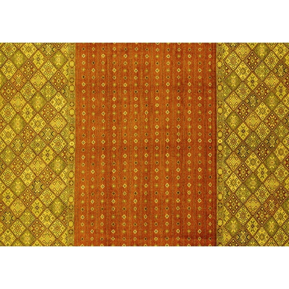 Ahgly Company Machine Washable Indoor Rectangle Abstract Yellow Modern Area Rugs, 5' x 7'
