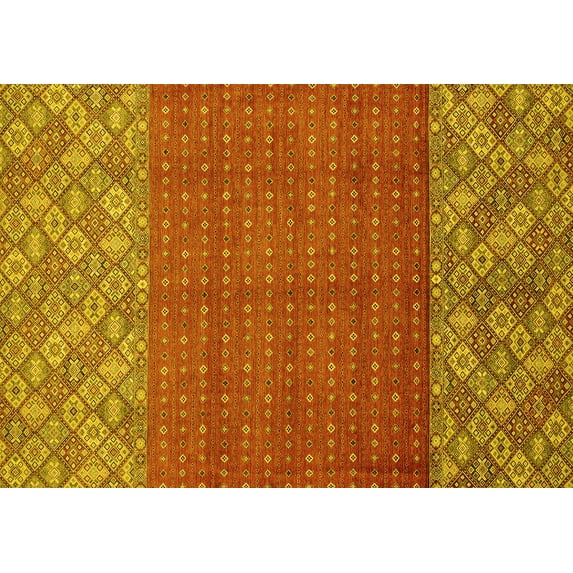 Ahgly Company Machine Washable Indoor Rectangle Abstract Yellow Modern Area Rugs, 8' x 10'