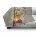 thumbnail image 3 of Yorkie Soft Flannel Fleece Throw Blanket, Hipster Yorkie with Straw Boater and Bow Tie Hand Drawn Gentleman Dog, Cozy Plush for Indoor and Outdoor Use, 50" x 60", Apricot Multicolor, by Ambesonne, 3 of 6