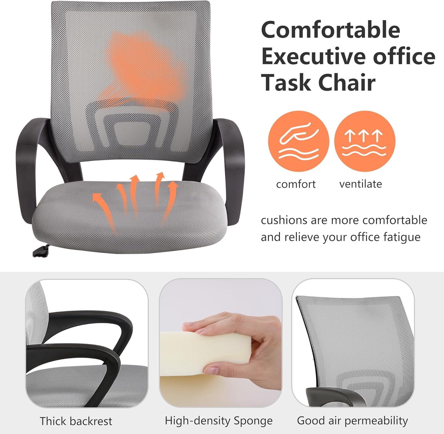 Home Office Chair Desk Computer Chair Adjustable Ergonomic Lumbar Support Armrest Executive with High Density Mesh 360 Degree Swivel Chair for Men Women Adults, Black
