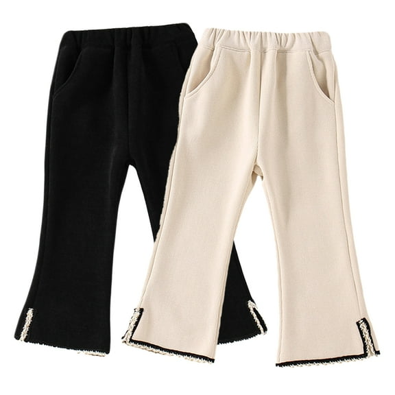 Godderr Kids Baby Girls Fleece Flare Pants, High Waisted Thick Casual Bell Bottoms for Girls, Solid Color Full Length Soft Kids Winter Leggings for 1-10Y